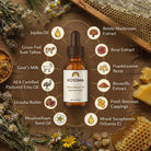 KOSSMA Tallow Beauty Oil bottle surrounded by natural ingredients on a wooden background